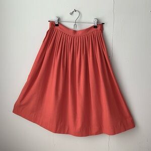 vintage coral/orange raw silk pleated skirt